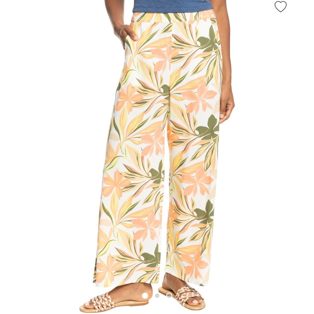 Roxy Floral Wide Leg Pants - Peach and Green
